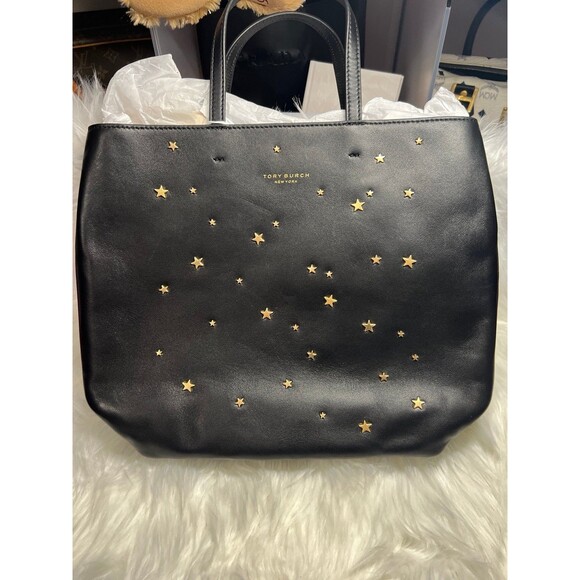 Limited edition Tory Burch Star-Stud black leather blue interior NWT - Picture 1 of 7